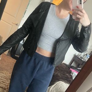 Black leather jacket cropped